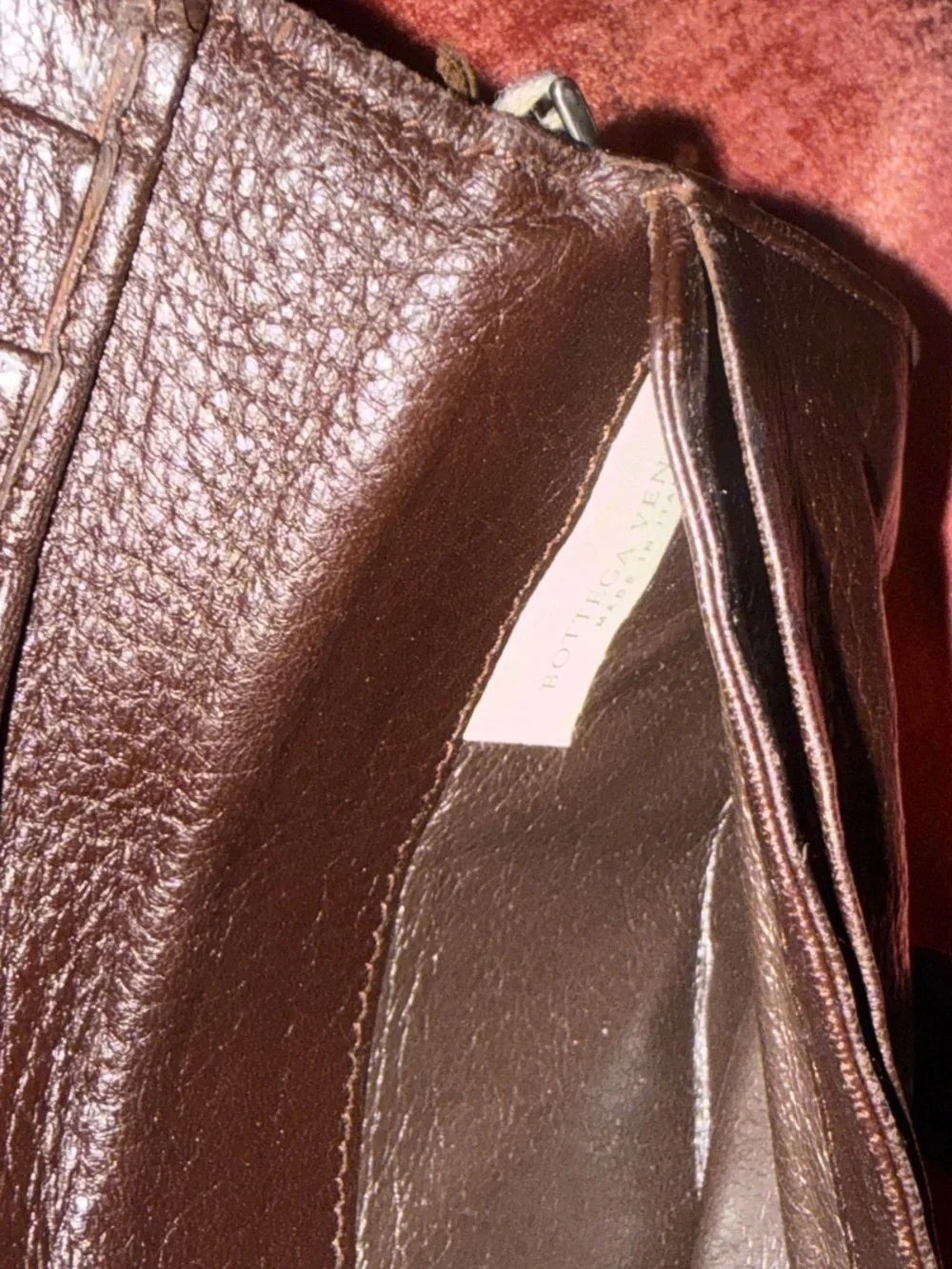 Bottega Veneta Brown Leather Snap Agenda Wallet with Zigzag Stitch